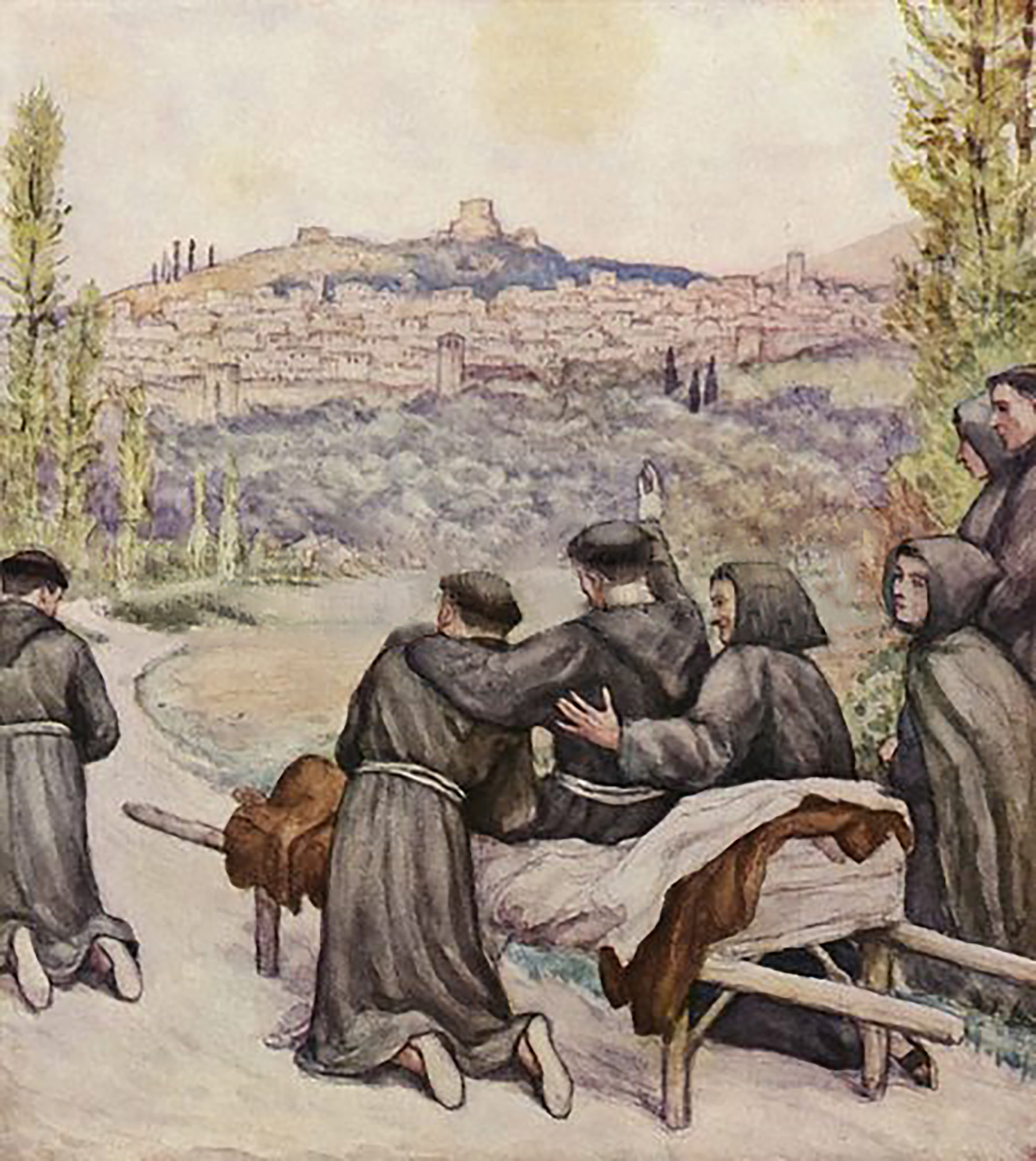 The dying St Francis blessing the town of Assisi